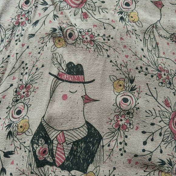 Anthropologie Pepaloves Linen Blend Tan Floral Bird Midi Skirt Size Medium - Picture 7 of 9